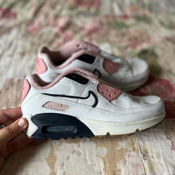 Nike White and Pink Air Max 90 Sneakers